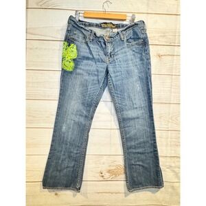 NWOT Old Navy Women's Size 12 Bootcut Jeans Neon Green Paint Embellishment Y2K
